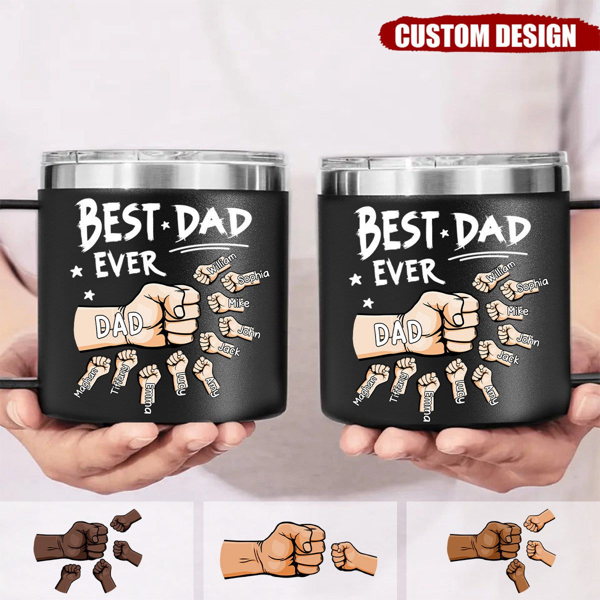 The Best Dad Ever - Personalized  14oz Stainless Steel Tumbler With Handle - Father&#39;s Day, Birthday Gift For Dad