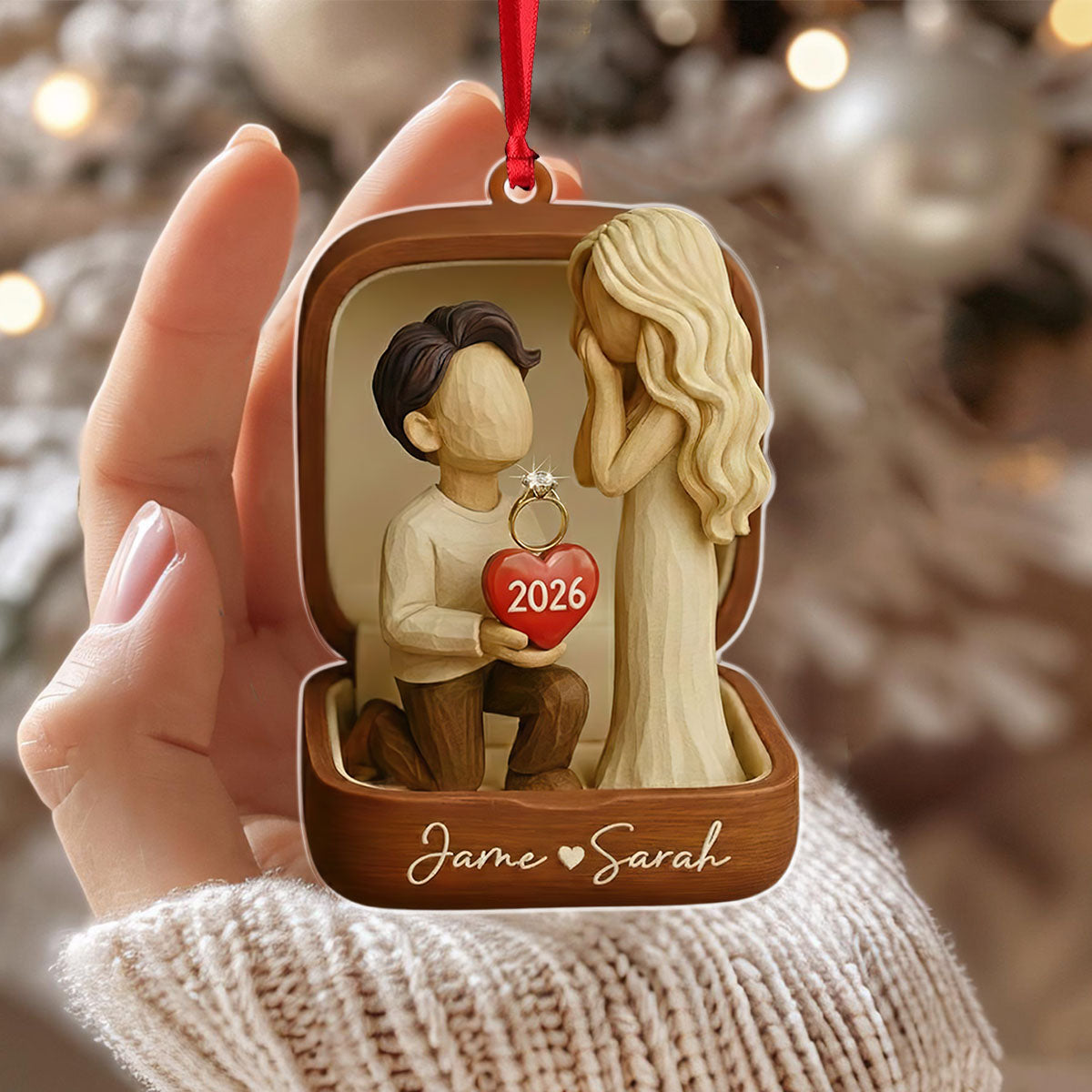 Personalized She Said Yes Ornament - Custom Acrylic &amp; Wood Couple Engagement Proposal Gift