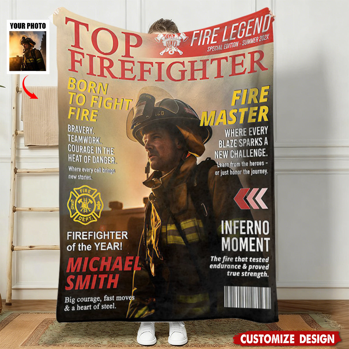 Personalized Firefighter Magazine Blanket-Fireman Retirement Gift