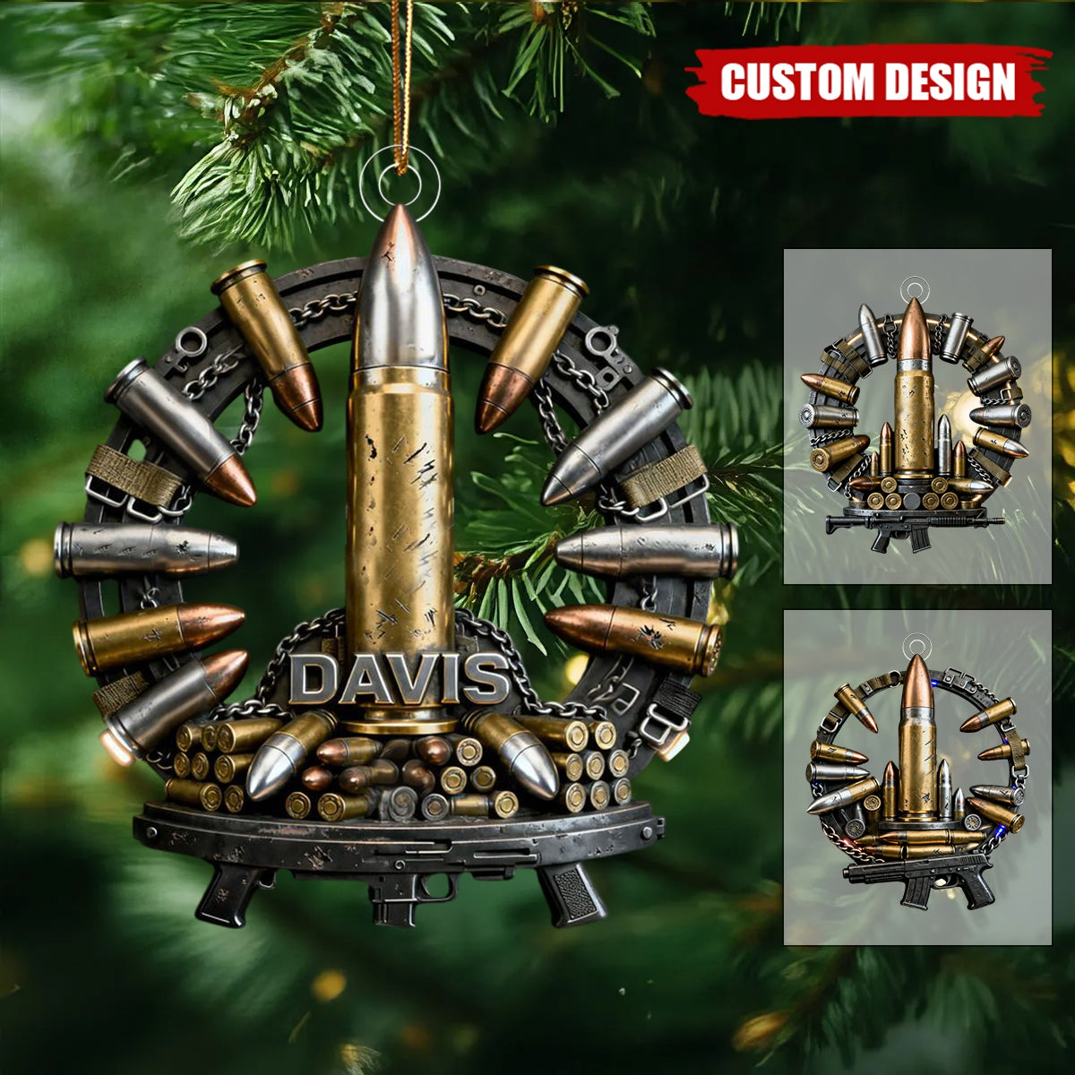 Personalized Gun Bullet Ornament - Gift For Army, Gun Lovers