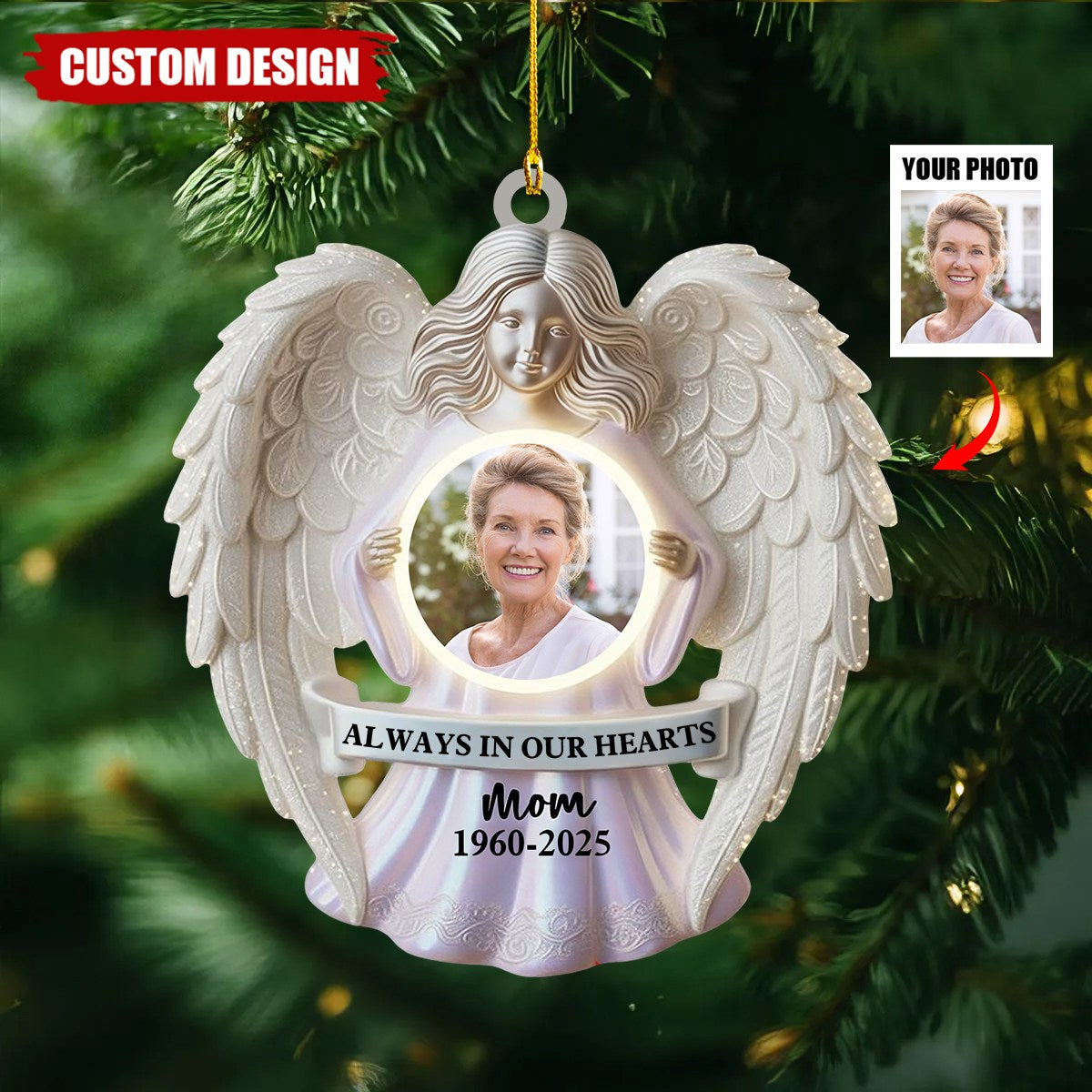 Personalized Memorial Acrylic Ornament Safe In The Arms Of Jesus, Christmas In Heaven, Religious Sympathy Gift, Remembrance Keepsake Gift