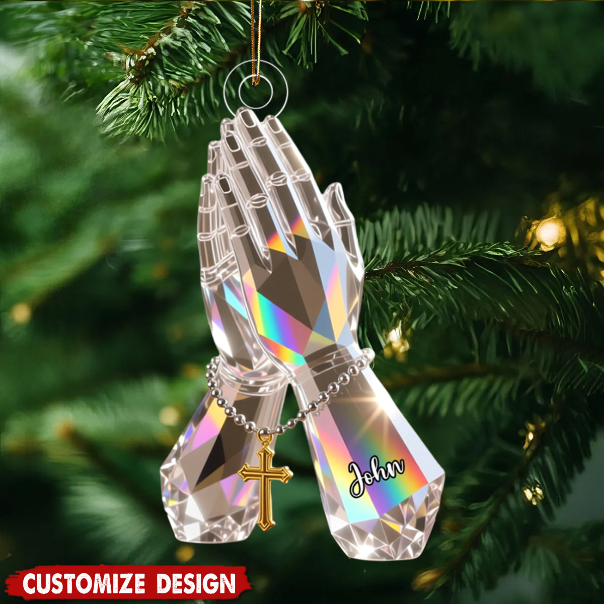Praying Hand With Roses - Personalized Christian Acrylic Ornament