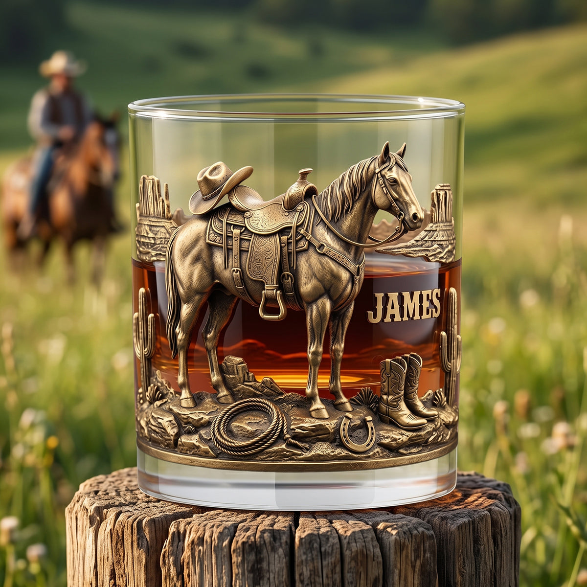 Horse Cowboy Round Glass - Personalized Gifts For Horse Lovers