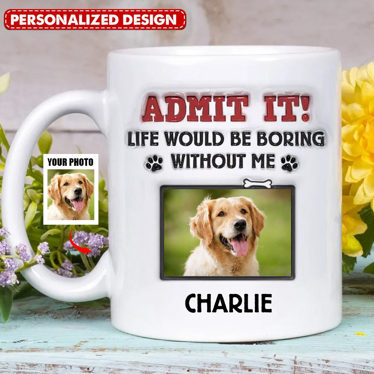 Custom Photo-Dog &amp; Cat Personalized Custom 3D Inflated Effect Printed Mug