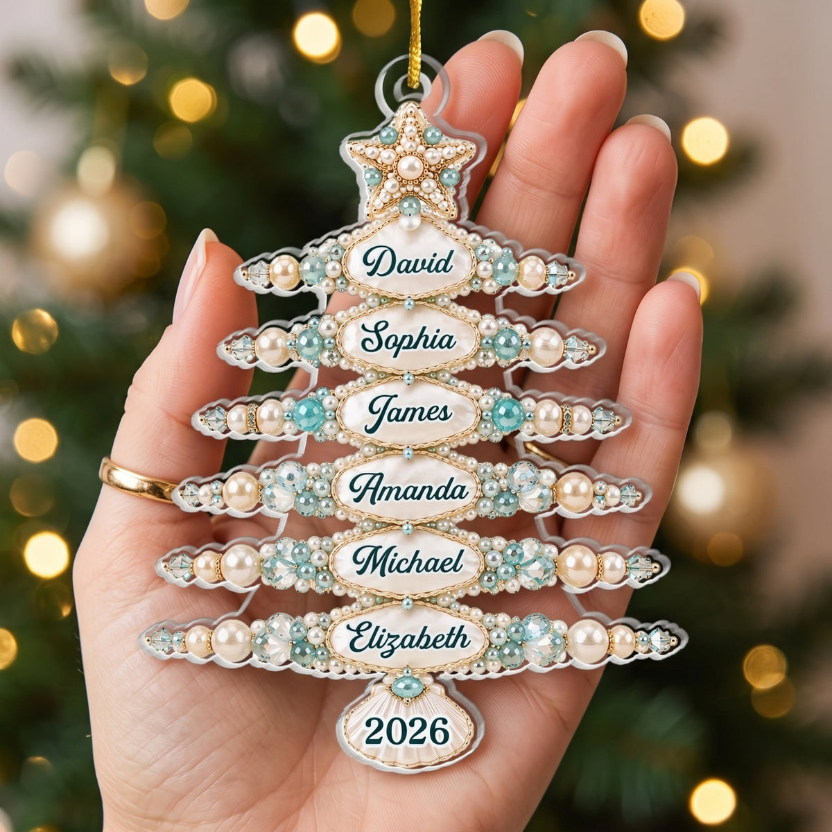 Custom Acrylic Ornament - Personalized Christmas Birthday Gifts For Mom, Dad, Brother, Sister - Sparkling Pearls Of Family Love
