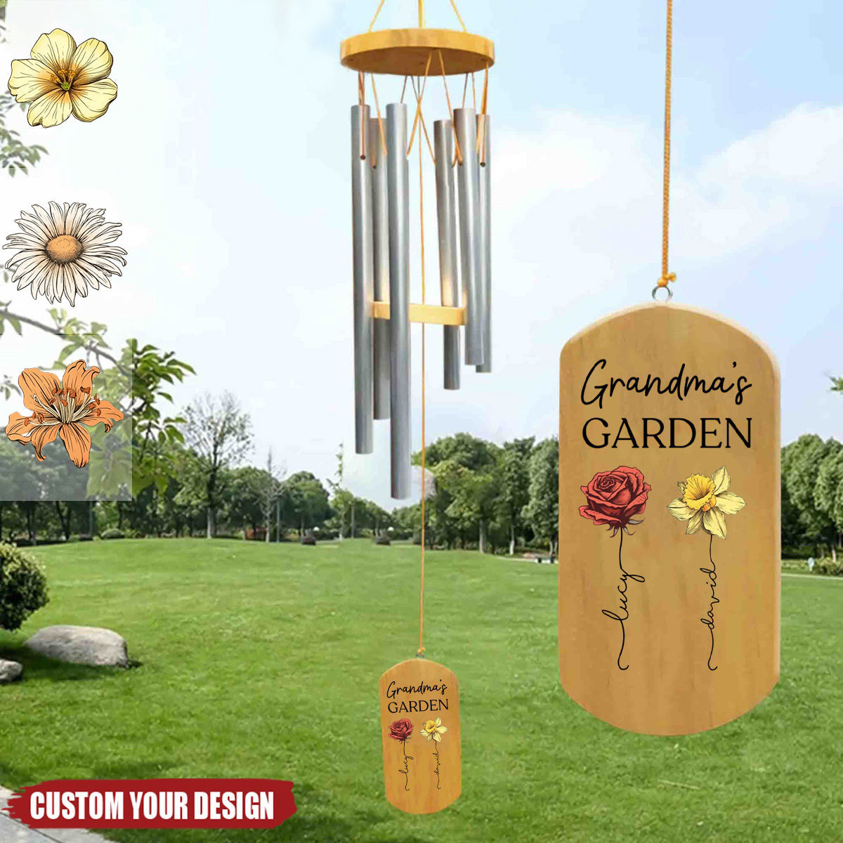 Grandma&#39;s Garden - Personalized Wind Chime - Gift For Mom / Grandma