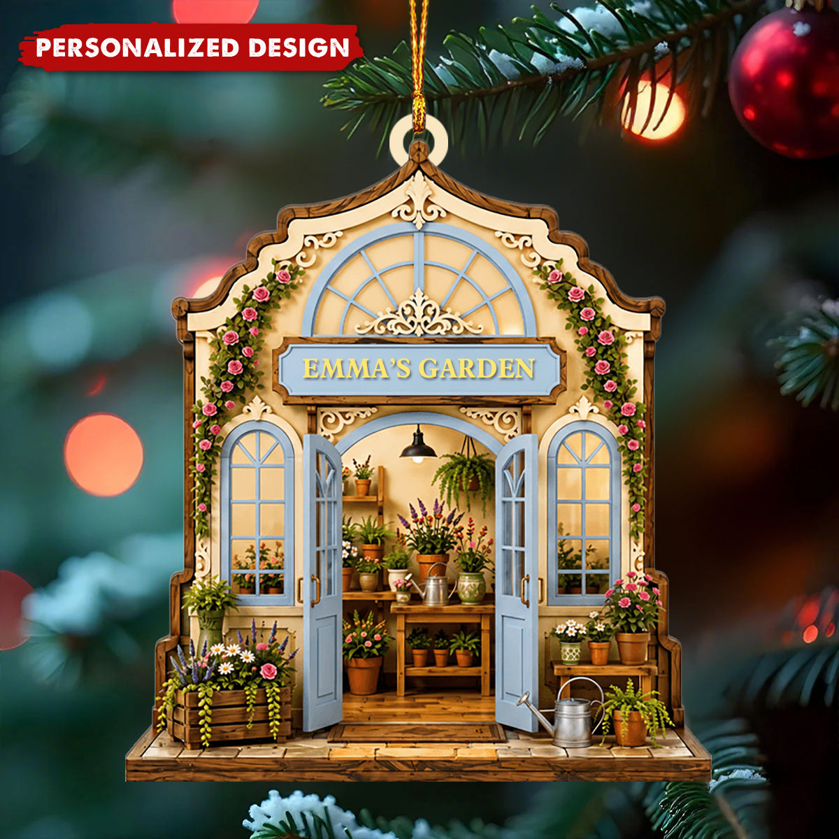 Custom Greenhouse Garden Wooden Ornament - Personalized Name Gift