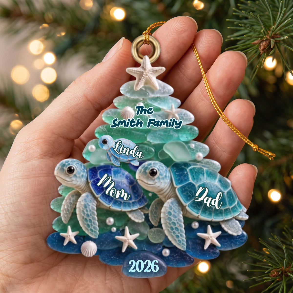 Turtle Family Christmas Ornament - Personalized Gifts For Family