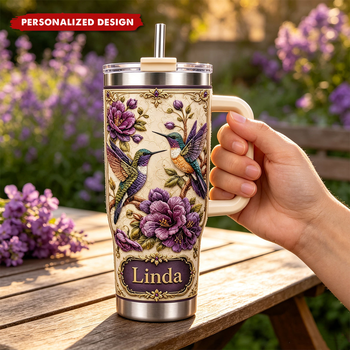 Personalized Hummingbird Tumbler With Handle