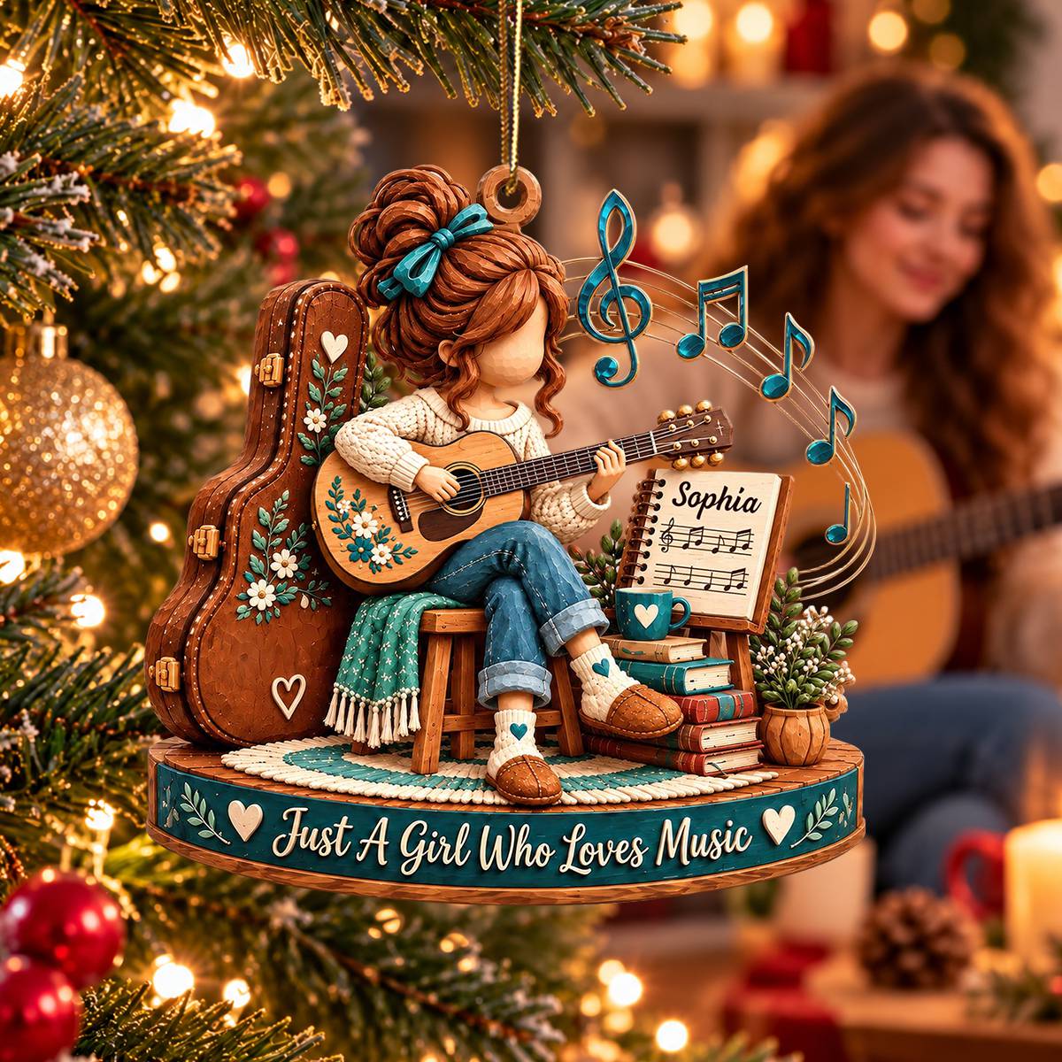 Just A Girl Who Loves Music Personalized Acrylic Ornament - Custom Guitar Keepsake Christmas Gift for Daughter