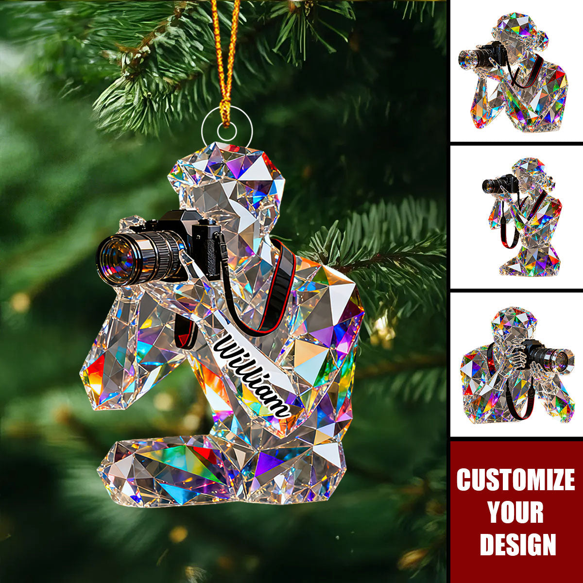 Personalized Stained Glass Photographer Bust Themed Christmas Ornament