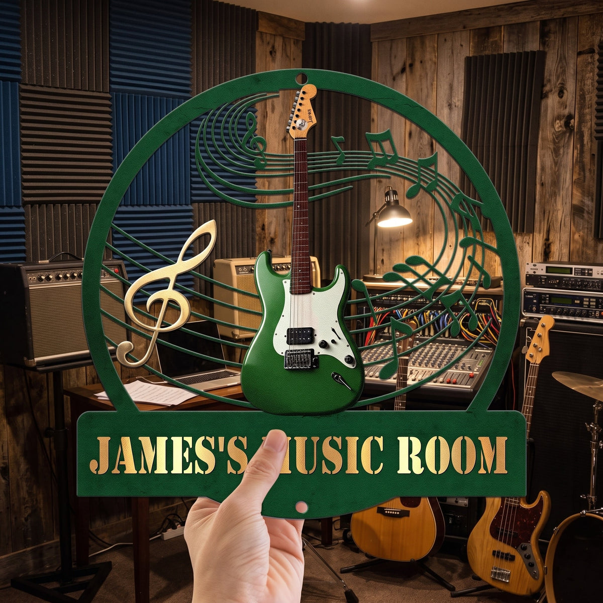 Guitar Music Room, Custom Name &amp; Guitar Type - Personalized Metal Sign