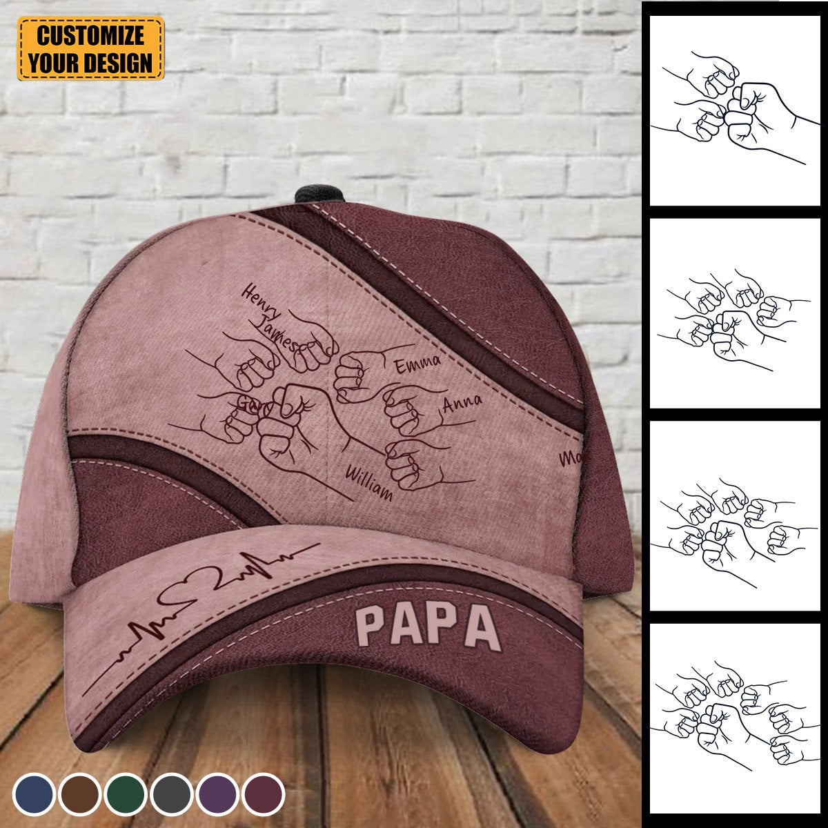 Outline Fist Bump Daddy Grandpa Personalized Classic Cap, Father&#39;s Day Gift For Dad, For Grandpa, For Husband
