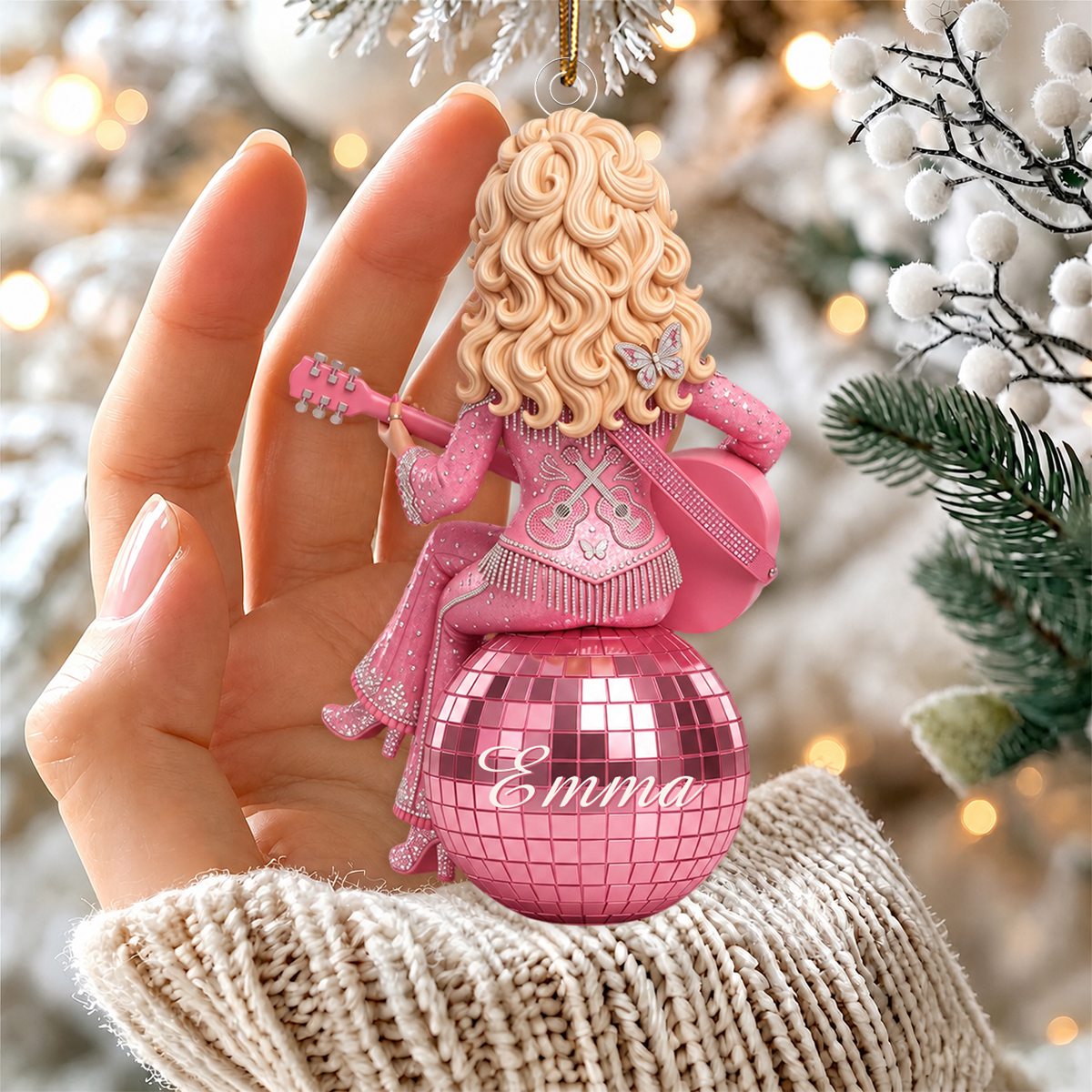 Personalized Pink Disco Ball Country Music Ornament