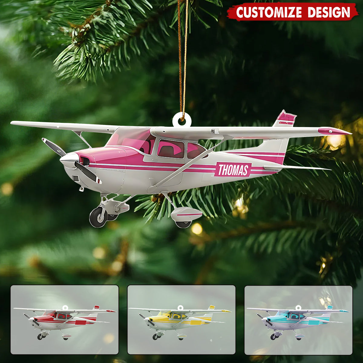 Personalized Airplane Christmas Ornament - Gift for Travelers, Aviators &amp; Helicopter Lovers