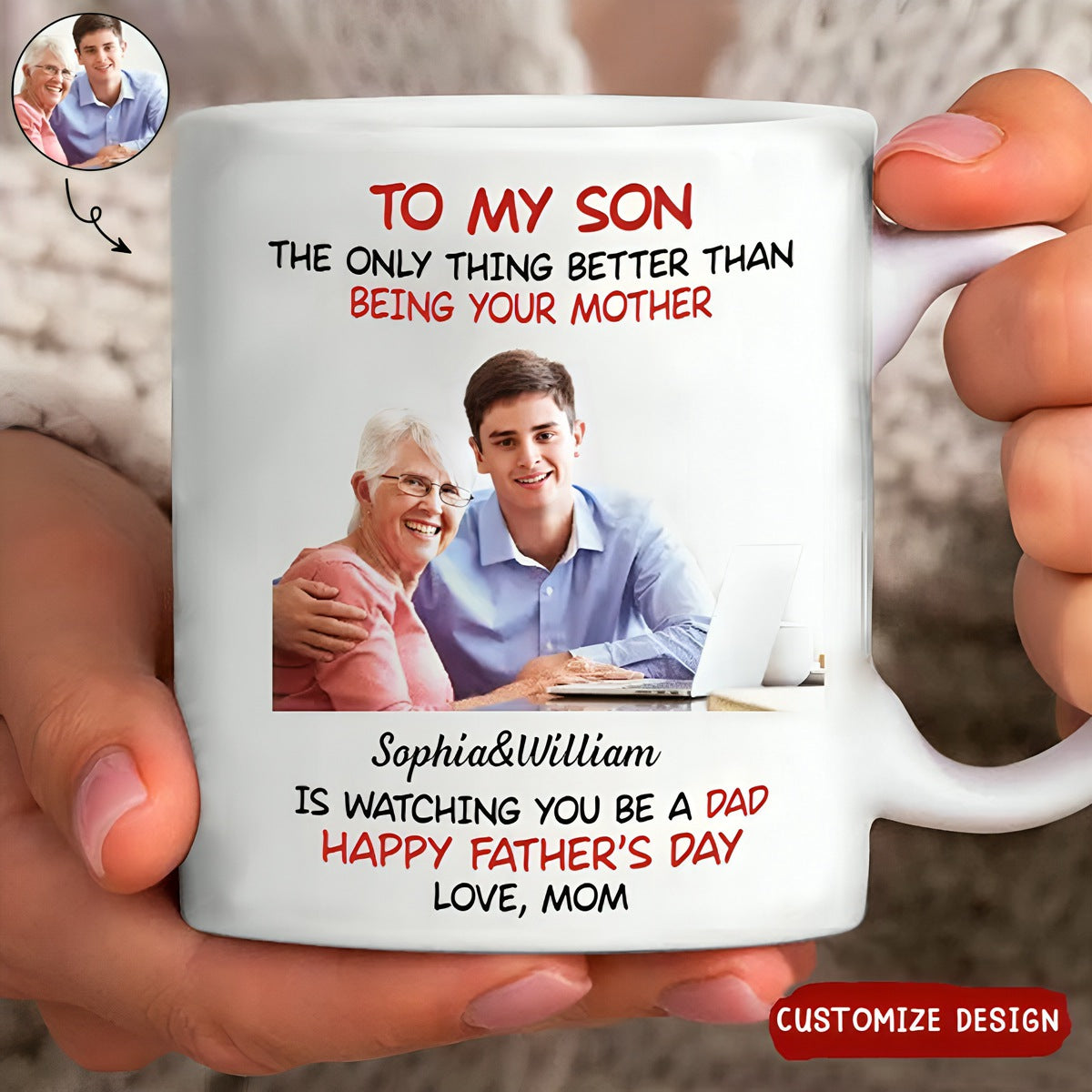 To My Son From Mom Happy Father‘s Day Photo Insert Personalized Mug