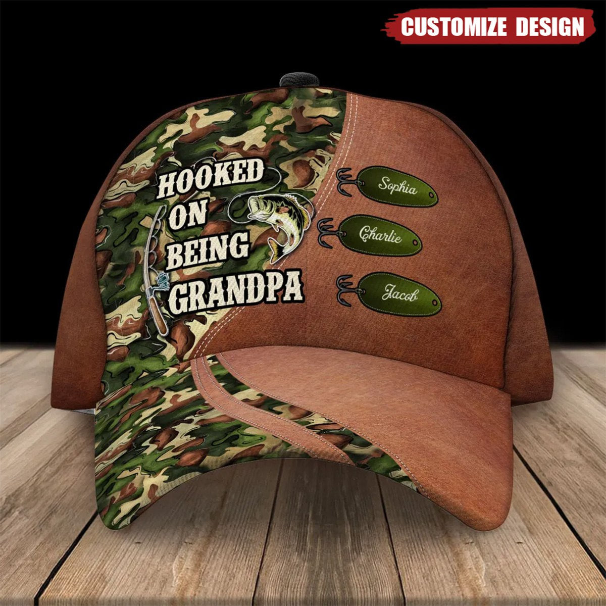 Hooked On Being Fishing Grandpa Papa Personalized Classic Cap, Father&#39;s Day Gift For Grandpa, Dad, Husband