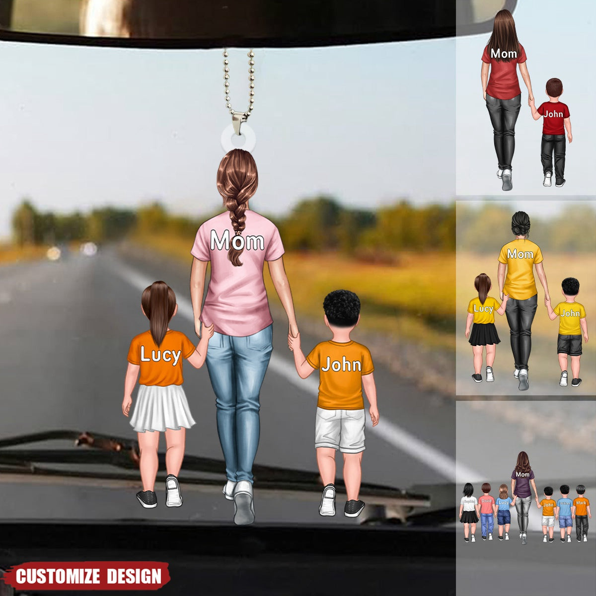 Personalized Mom / Nana And Kids Car Ornament - Gift For Mother&#39;s Day