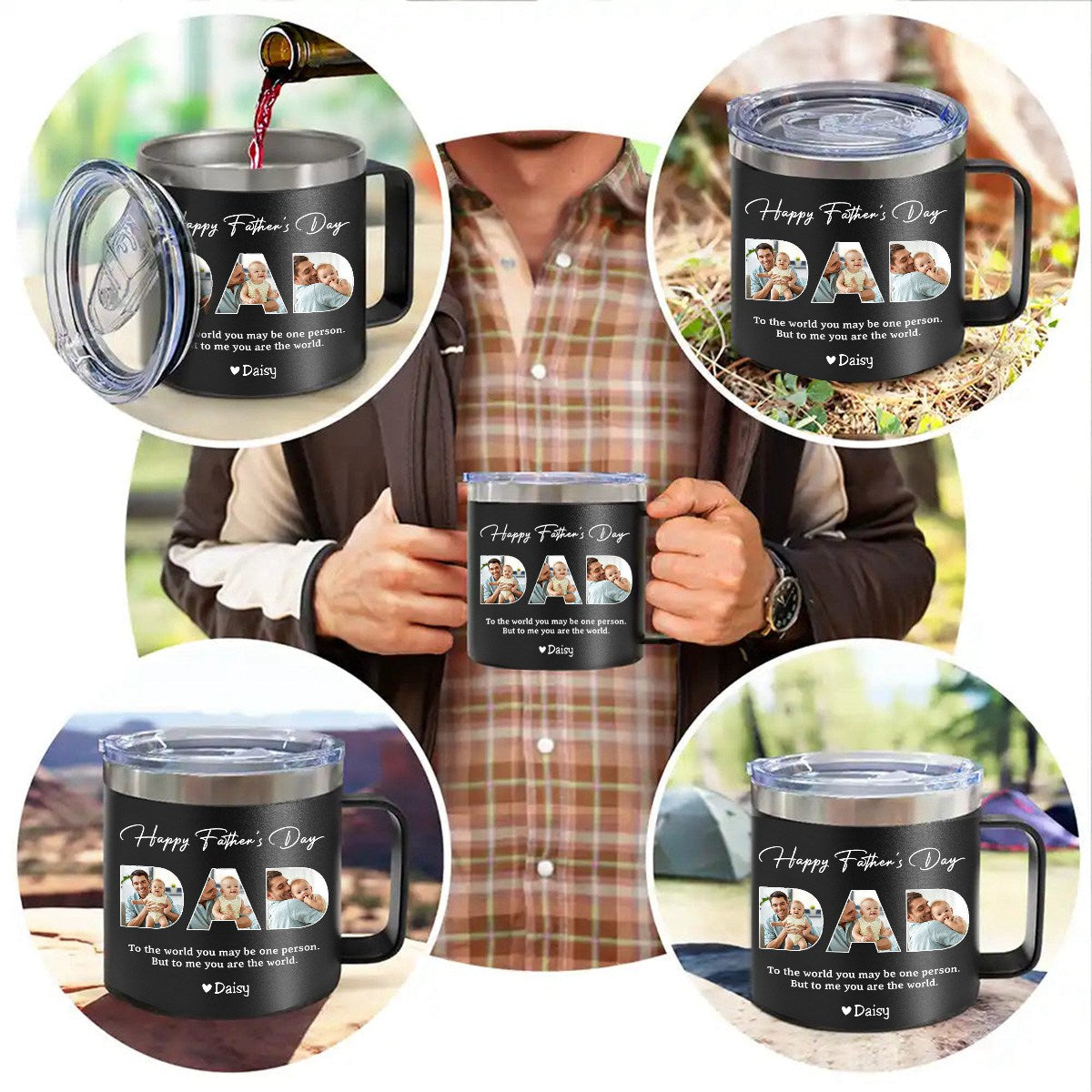 Dad, To Me You Are The World - Personalized  14oz Stainless Steel Tumbler With Handle - Father&#39;s Day, Birthday Gift For Dad
