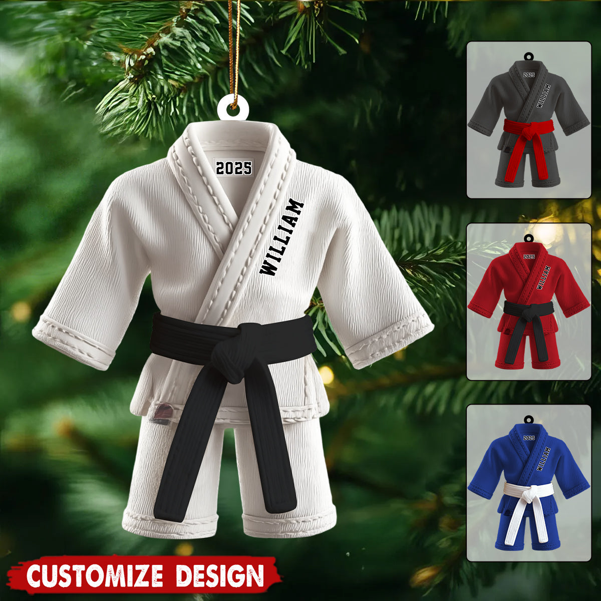 Personalized  Martial Arts Black Belt Karate Gi Christmas Ornament