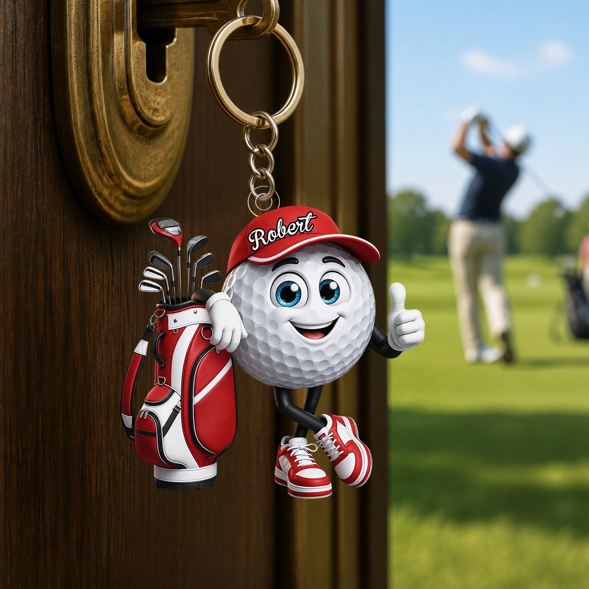 Personalized Cute Golf Shaped Mascot Keychain - Personalized Birthday Gifts For Golf Lovers, Sports Fans, Sports Lovers - Swing With Confidence