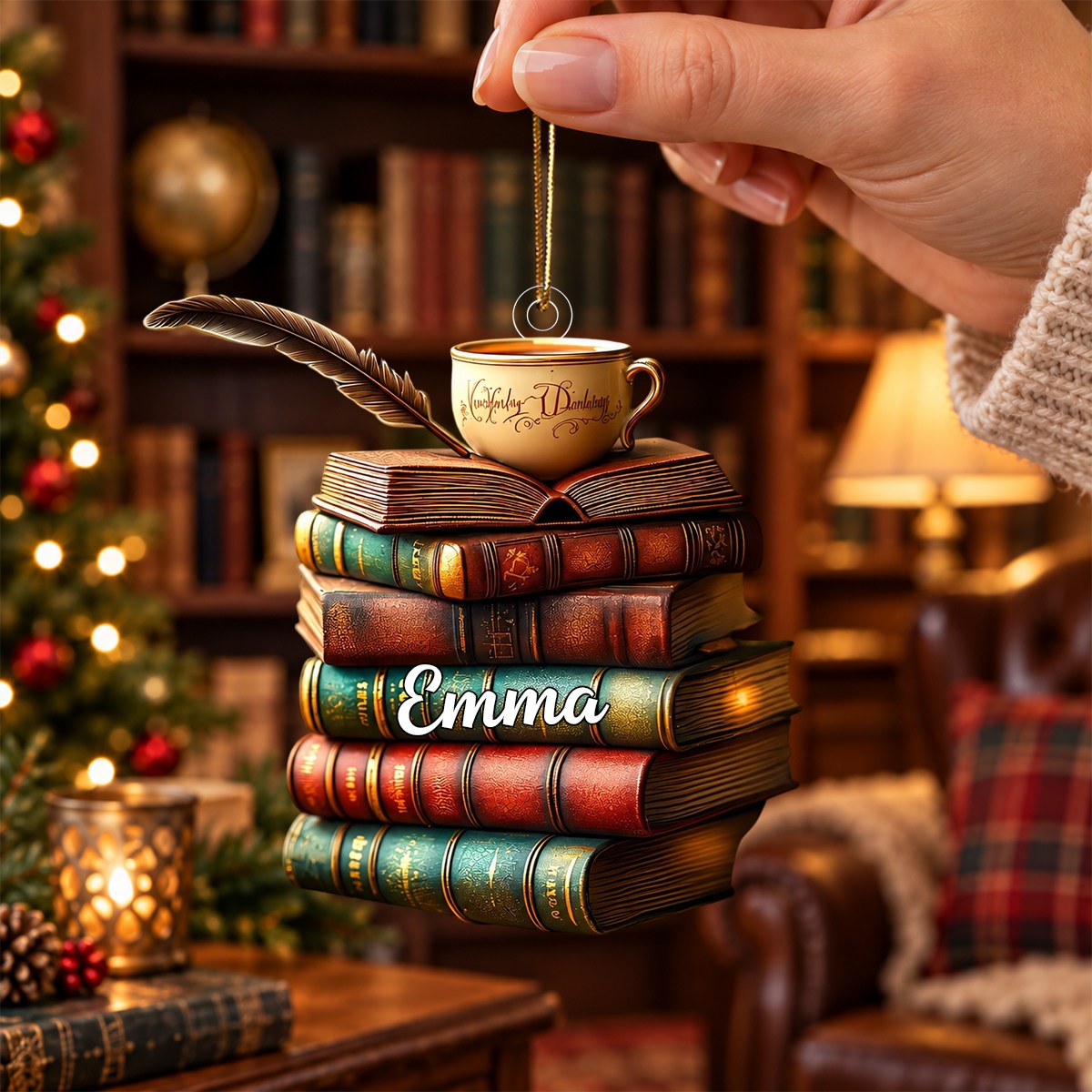 Personalized Bookshelf hristmas Ornament, Custom Librarian Gift For Book Lover