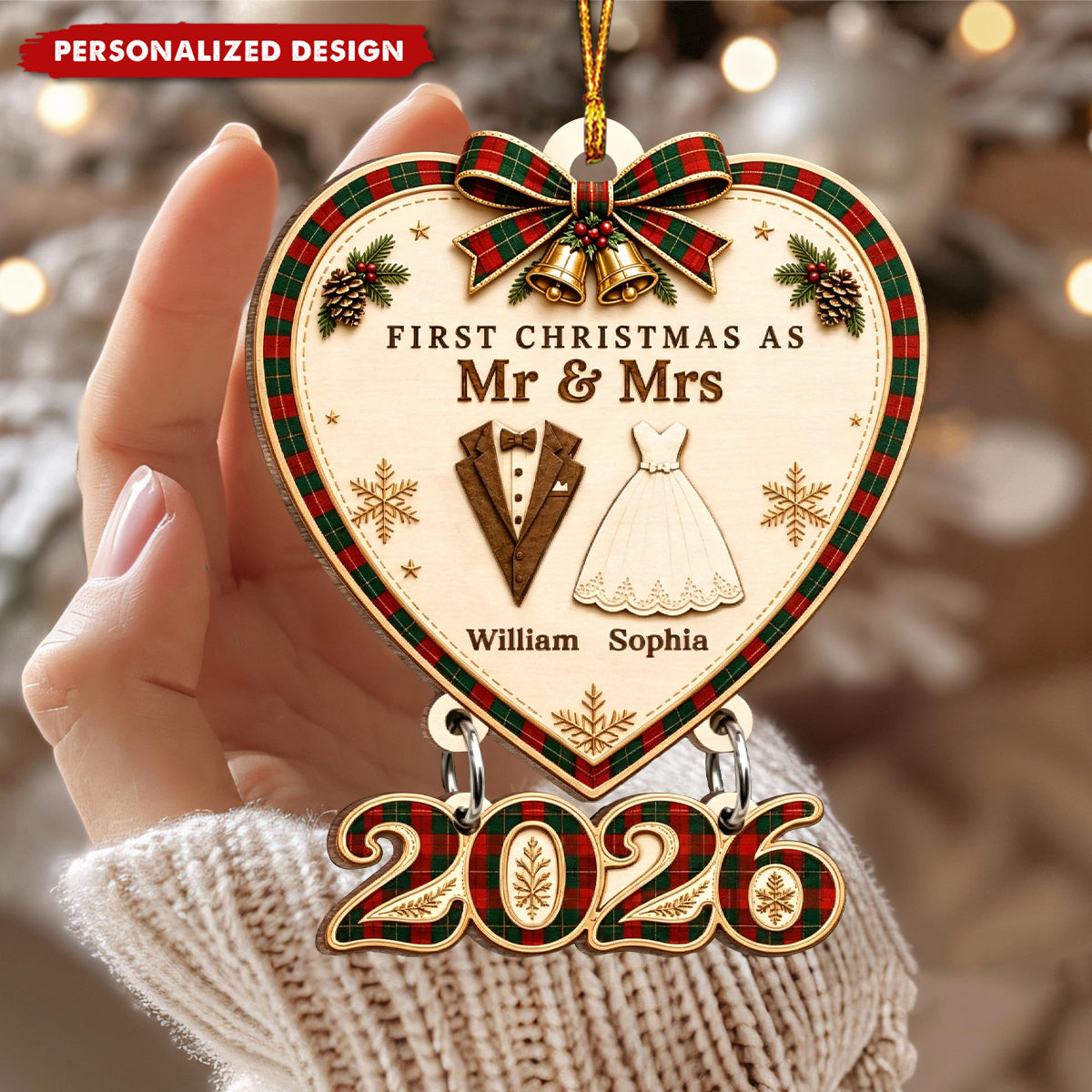 Custom First Christmas Wooden Ornament - Personalized Anniversary Christmas Wedding Gifts