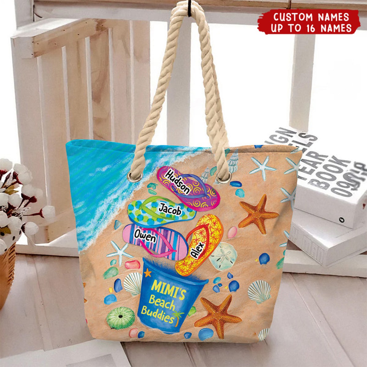 Nana&#39;s Beach Buddies Summer Flip Flop - Personalized Beach Bag - Gift for Grandmas Moms Aunties