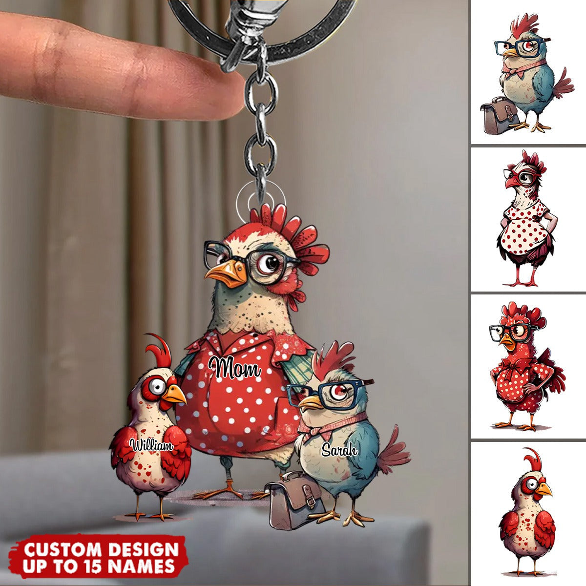 Personalized Nana/Mom Chick WIth Little Kids Acrylic Keychain-Gift For Mother&#39;s day