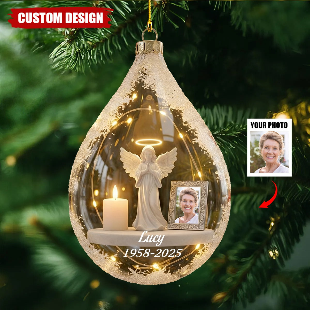 Personalized Angel&amp;Candle Memorial Christmas Ornament – Memorial Gift