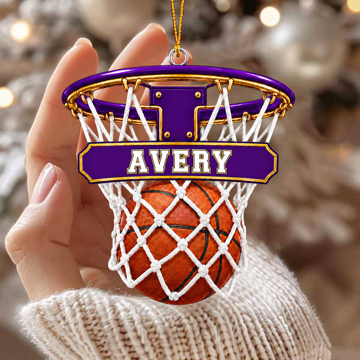 Personalized  Custom Name Basketball Hoop Ornament, Sports Keepsake Gift for Players and Coaches