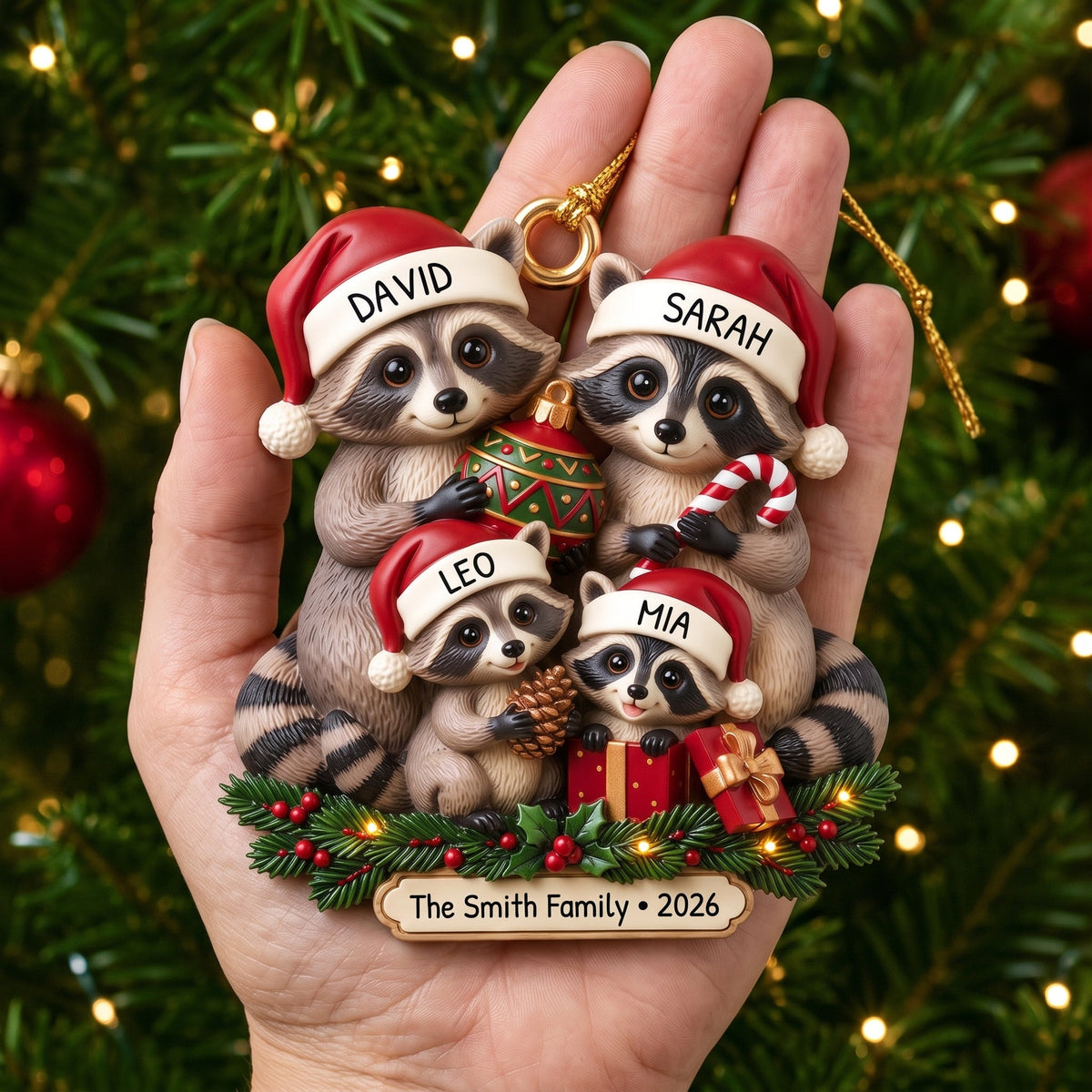 Lovely Raccoon Family Acrylic Ornament - Personalized Christmas Gifts For Family