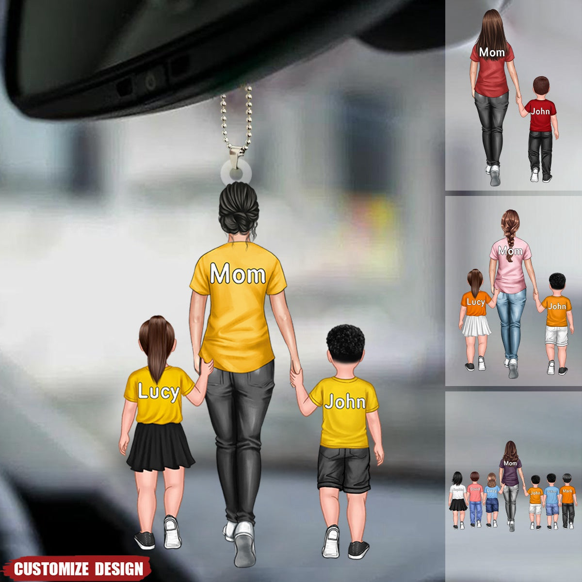 Personalized Mom / Nana And Kids Car Ornament - Gift For Mother&#39;s Day