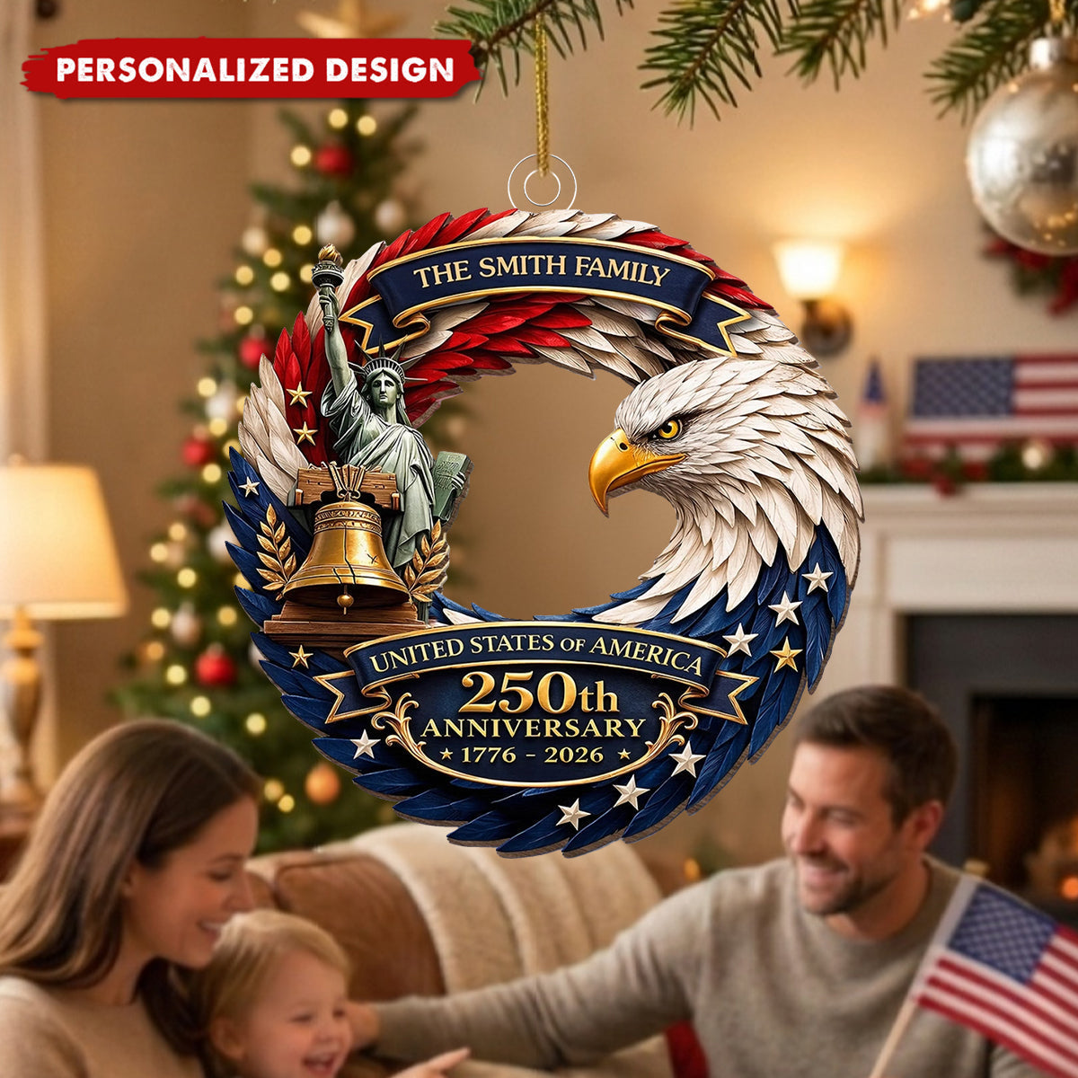 Personalized America 250th Anniversary Wood Ornament - Gifts For Your Family