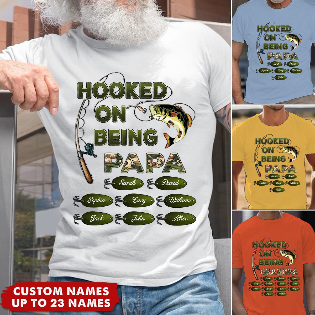 Hooked On Being Grandpa Fishing Camouflage - Personalized Shirt - Father&#39;s Day Gift For Grandpa/Dad/Husband