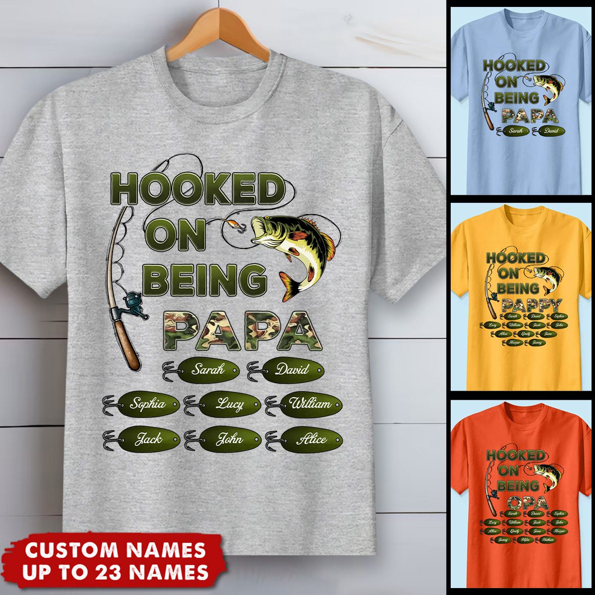 Hooked On Being Grandpa Fishing Camouflage - Personalized Shirt - Father&#39;s Day Gift For Grandpa/Dad/Husband