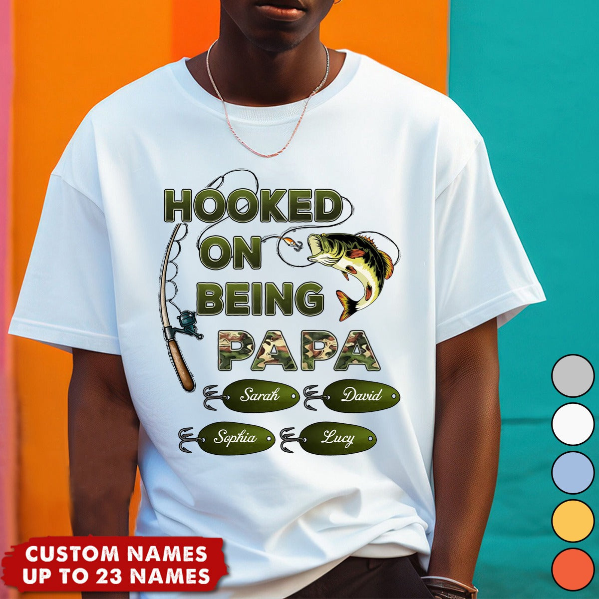 Hooked On Being Grandpa Fishing Camouflage - Personalized Shirt - Father&#39;s Day Gift For Grandpa/Dad/Husband