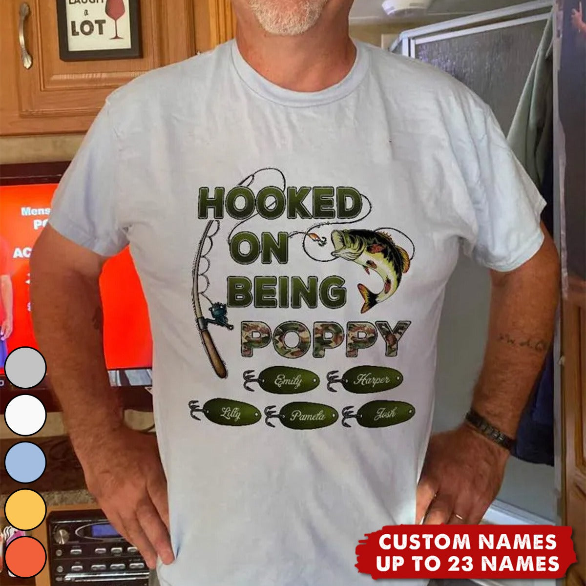 Hooked On Being Grandpa Fishing Camouflage - Personalized Shirt - Father&#39;s Day Gift For Grandpa/Dad/Husband