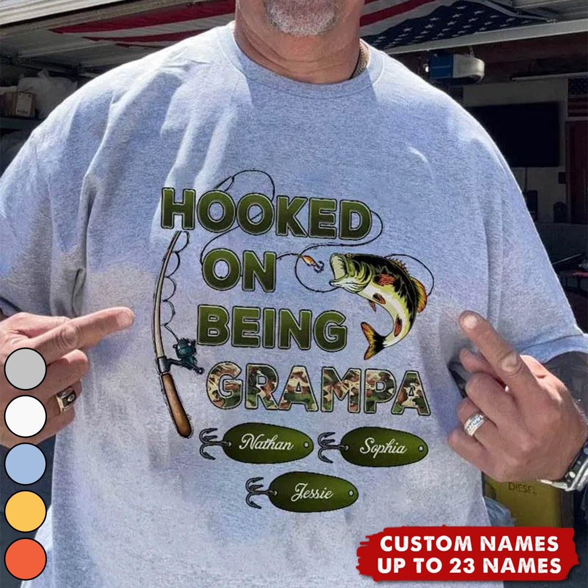 Hooked On Being Grandpa Fishing Camouflage - Personalized Shirt - Father&#39;s Day Gift For Grandpa/Dad/Husband