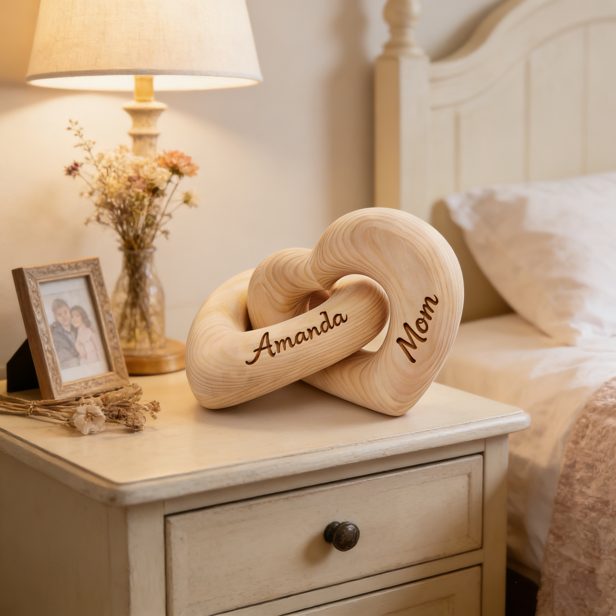 Personalized Infinity Heart Wood Sculpture - Gift For Mom Grandma