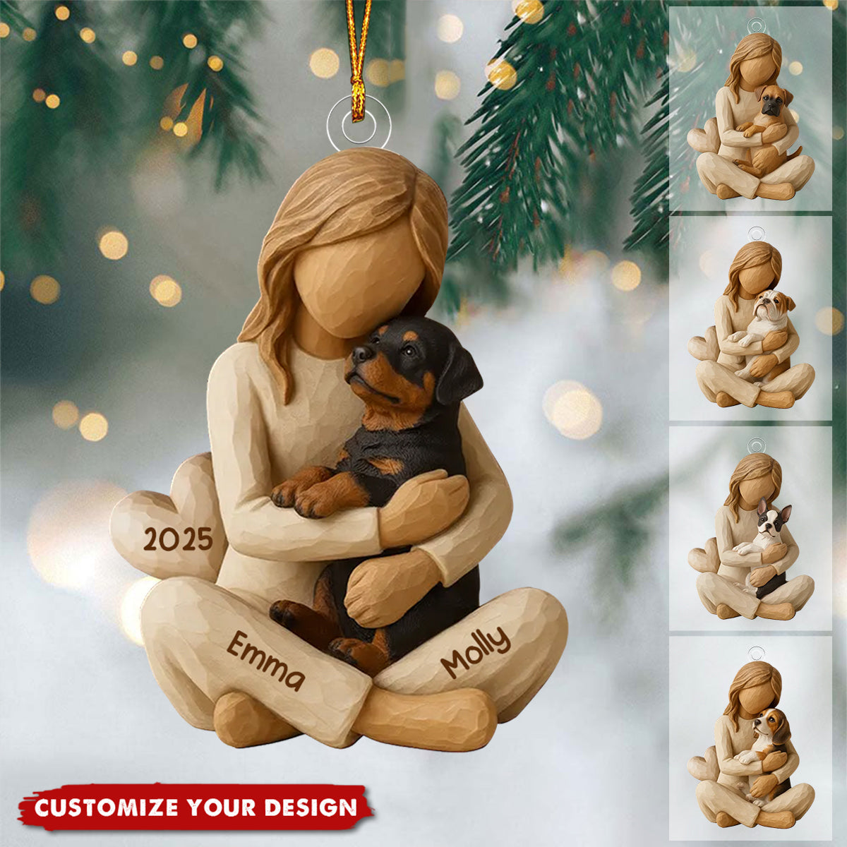 Girl &amp; Her Dog - Personalized Christmas Ornament - Gift For Dog Lover