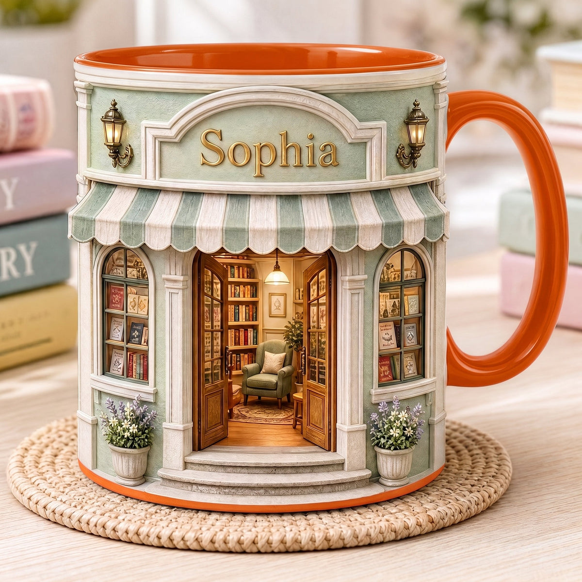 Custom Name Bookstore Mug, Cozy Reader Birthday Gift