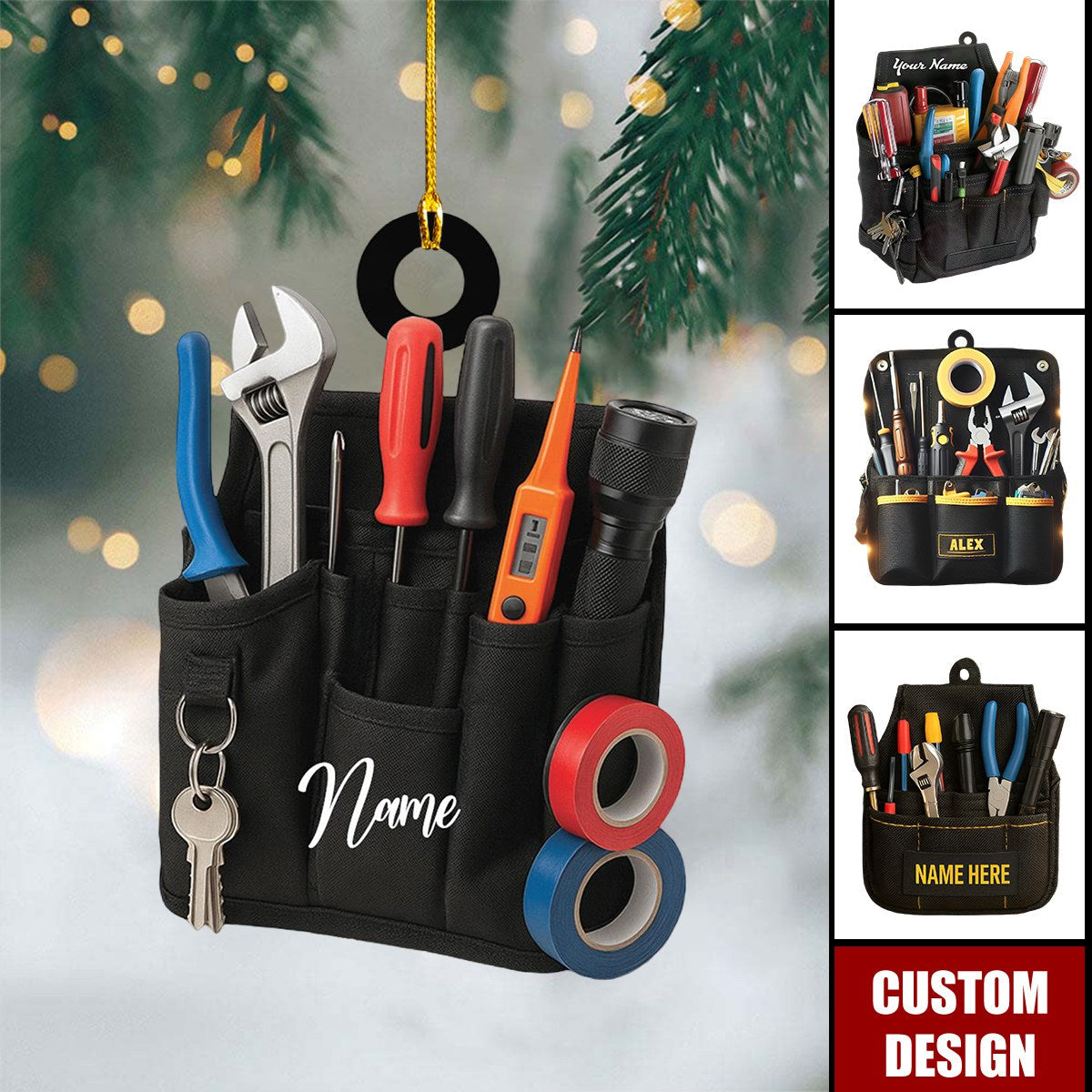 Personalized Electrician Tool Bag Christmas Ornament - Gift For Electrician, Electrician Lover Gift