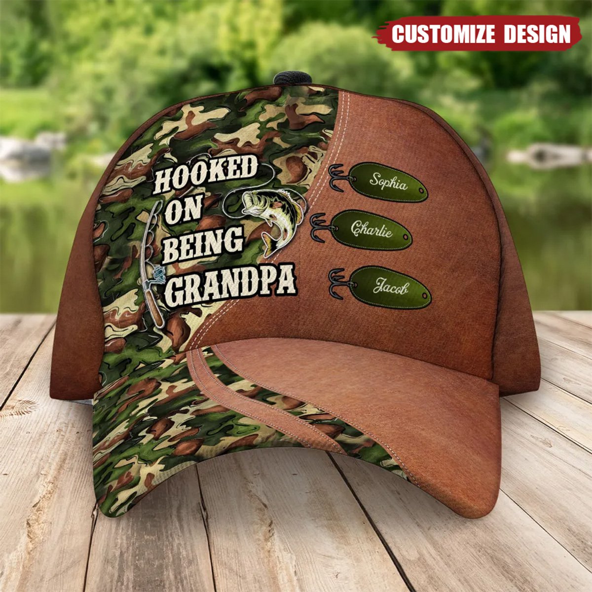 Hooked On Being Fishing Grandpa Papa Personalized Classic Cap, Father&#39;s Day Gift For Grandpa, Dad, Husband