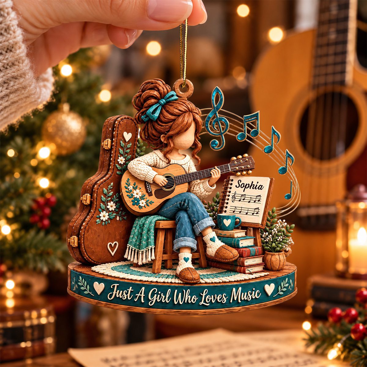 Just A Girl Who Loves Music Personalized Acrylic Ornament - Custom Guitar Keepsake Christmas Gift for Daughter