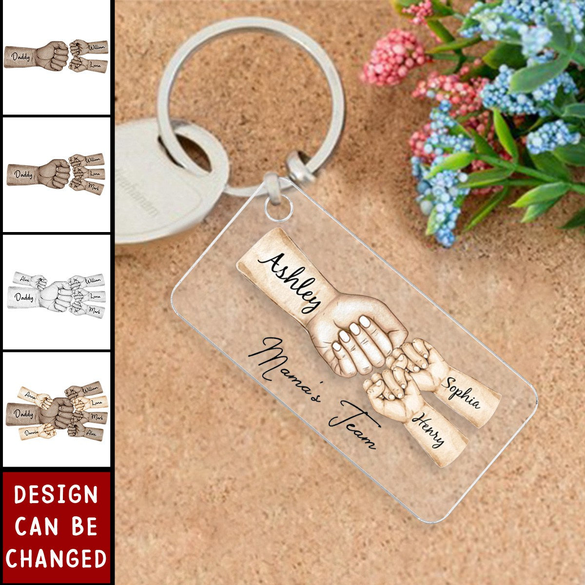Daddy&#39;s Team Fist Bump Personalized Acrylic Keychain, Father&#39;s Day Gift For Dad, For Grandpa, For Husband