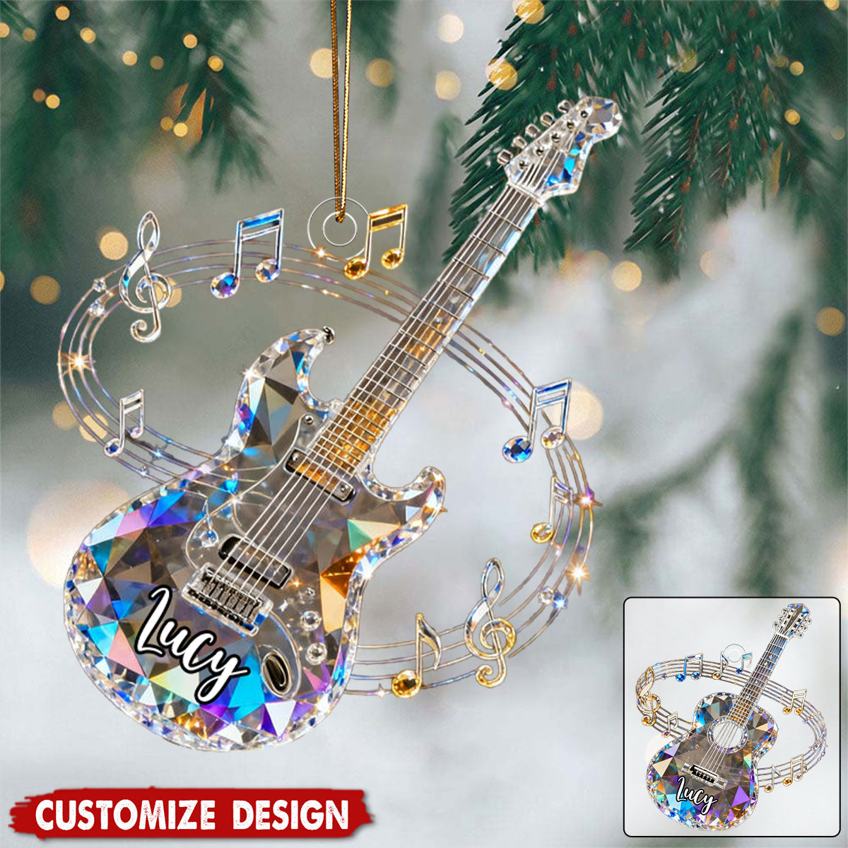 Personalized electric guitar themed crystal ornaments