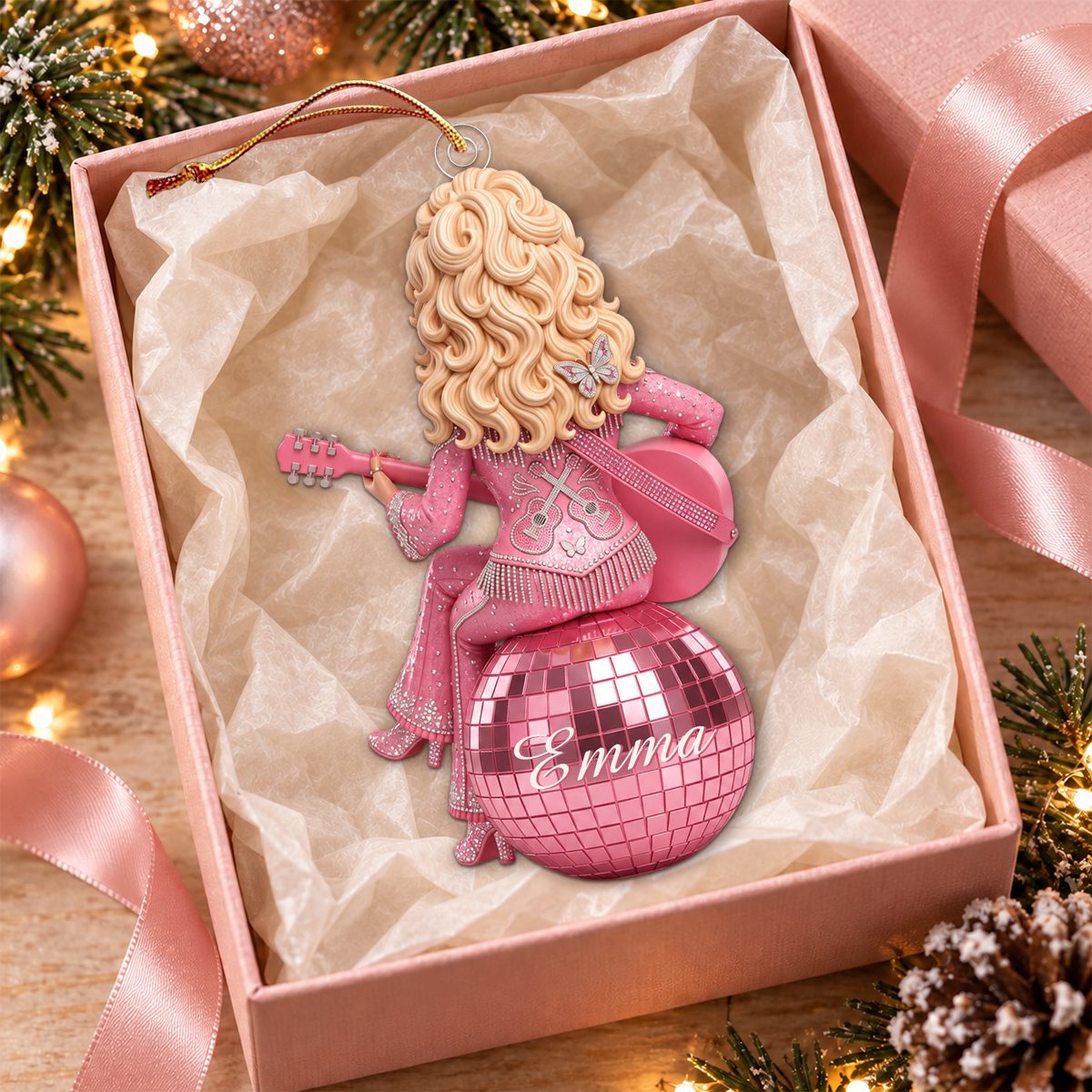 Personalized Pink Disco Ball Country Music Ornament