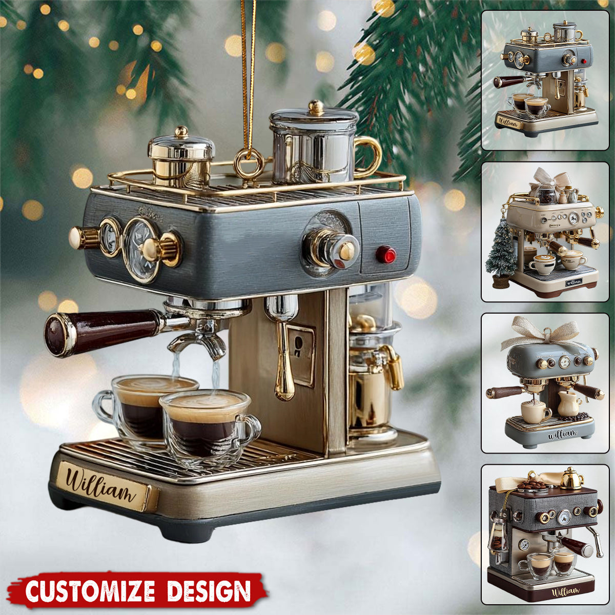 Personalized Mini Espresso Machine Ornament - Gift For Coffee Lovers