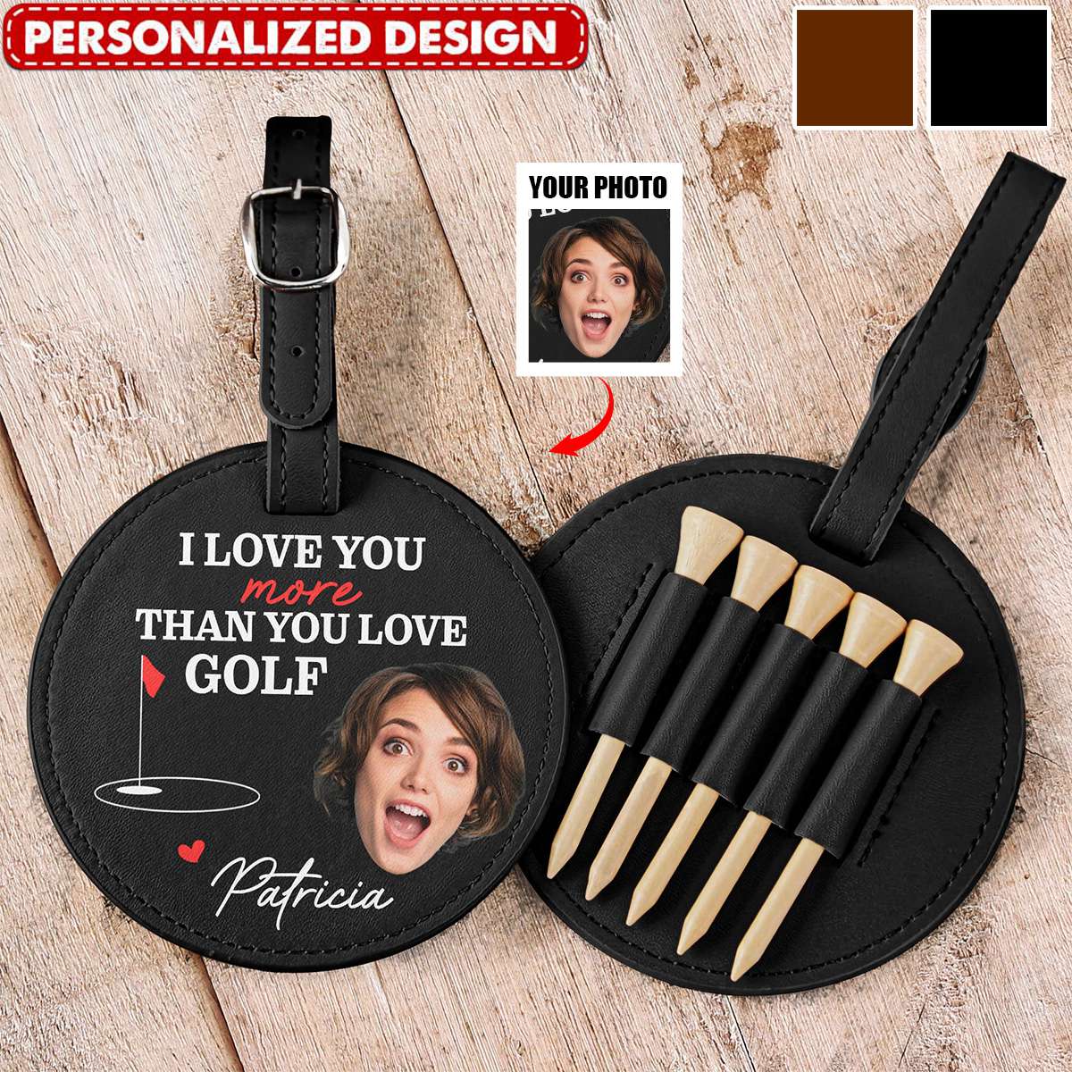 I Love You More Than You Love Golf - Personalized Photo Leather Golf Bag Tag